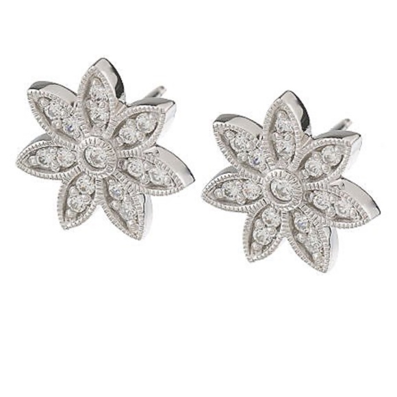 QVC Epiphany Platinum Clad Diamonique Flower Button Earrings. 0147 - Picture 1 of 5